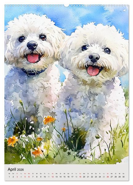 Produktbild: Bezaubernde Hunde. Unsere Freunde im lieblichen Aquarell-Stil (Wandkalender 2026 DIN A2 hoch), CALVENDO Monatskalender