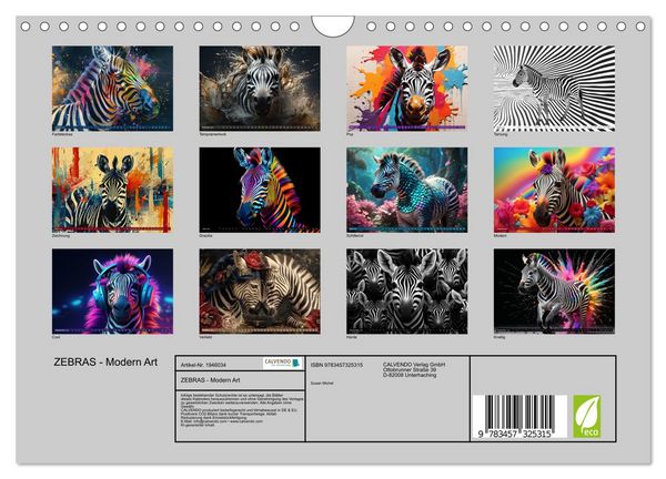 Produktbild: ZEBRAS - Modern Art (Wandkalender 2026 DIN A4 quer), CALVENDO Monatskalender