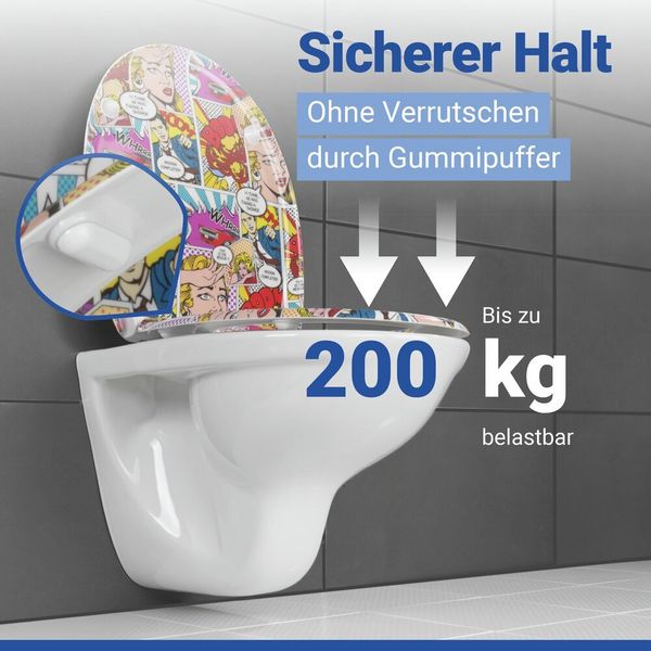 Produktbild: WC Sitz Mod. Pop-Art, Toilettendeckel mit Motiv und Absenkautomatik