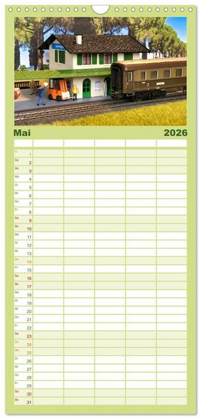 Produktbild: Familienplaner 2026 - Retro Modellbahnanlagen mit 5 Spalten (Wandkalender, 21 x 45 cm) CALVENDO