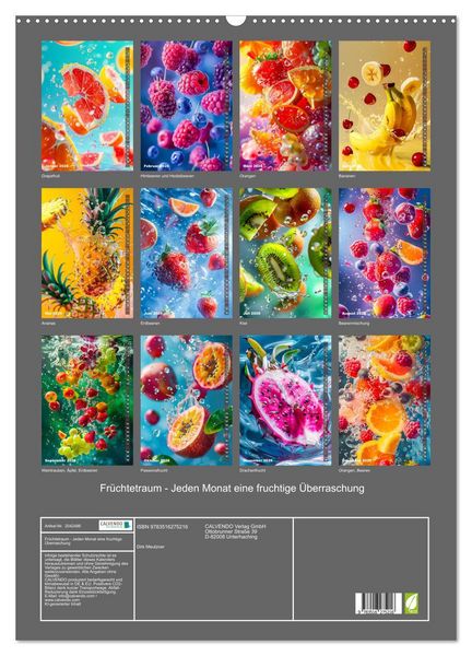 Produktbild: Fr&uuml;chtetraum - Jeden Monat eine fruchtige &Uuml;berraschung (Wandkalender 2026 DIN A2 hoch), CALVENDO Monatskalender
