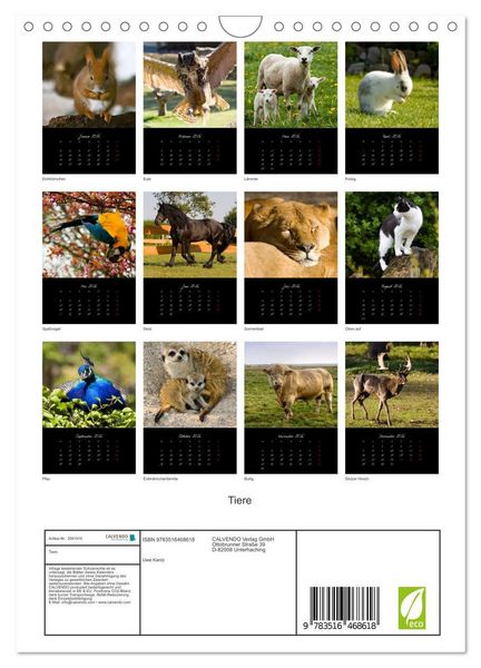 Produktbild: Tiere (Wandkalender 2026 DIN A4 hoch), CALVENDO Monatskalender