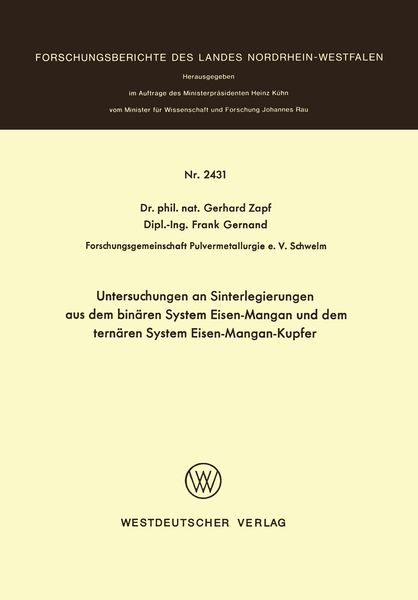 Produktbild: Untersuchungen an Sinterlegierungen aus dem bin&auml;ren System Eisen-Mangan und dem tern&auml;ren System Eisen-Mangan-Kupfer