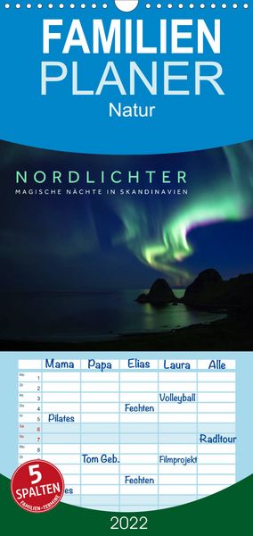 Produktbild: Familienplaner Nordlichter - Magische N&auml;chte in Skandinavien (Wandkalender 2022 , 21 cm x 45 cm, hoch)