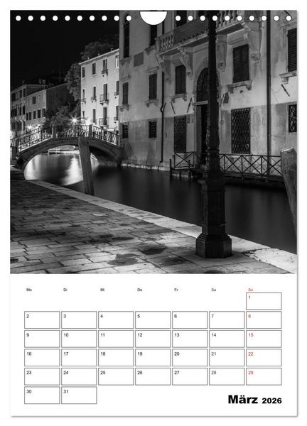 Produktbild: MONOCHROMES VENEDIG Klassische Momente (Wandkalender 2026 DIN A4 hoch), CALVENDO Monatskalender