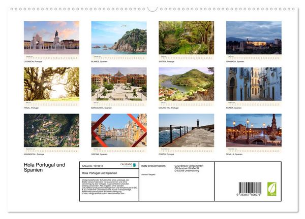 Produktbild: Hola Portugal und Spanien (Wandkalender 2026 DIN A2 quer), CALVENDO Monatskalender