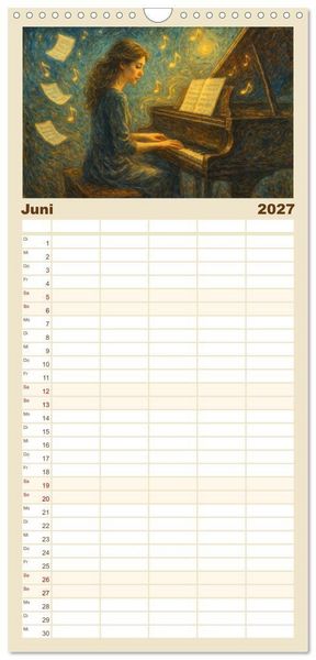 Produktbild: Familienplaner 2027 - Im Zauber der Musik - Romantische Kunstwerke zwischen Klang und Farbe mit 5 Spalten (Wandkalender, 21 x 45 cm) CALVENDO