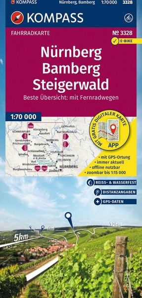 Produktbild: KOMPASS Fahrradkarte 3328 N&uuml;rnberg, Bamberg, Steigerwald 1:70.000