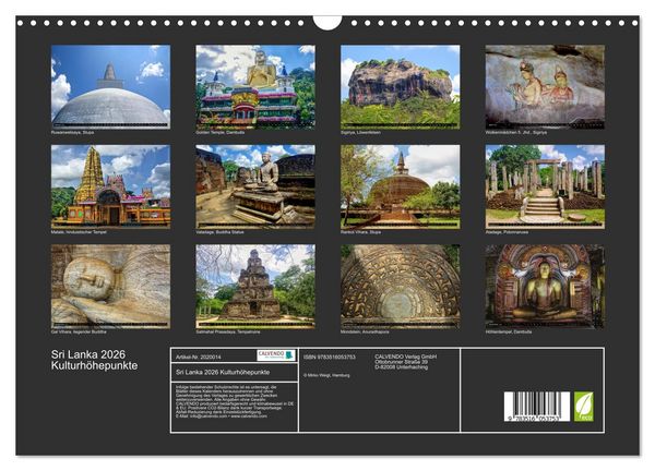Produktbild: Sri Lanka 2026 Kulturh&ouml;hepunkte (Wandkalender 2026 DIN A3 quer), CALVENDO Monatskalender