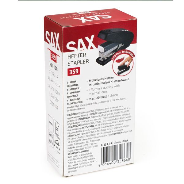 Produktbild: SAX 359 EasyPro Hefter M, 20 Blatt, schwarz