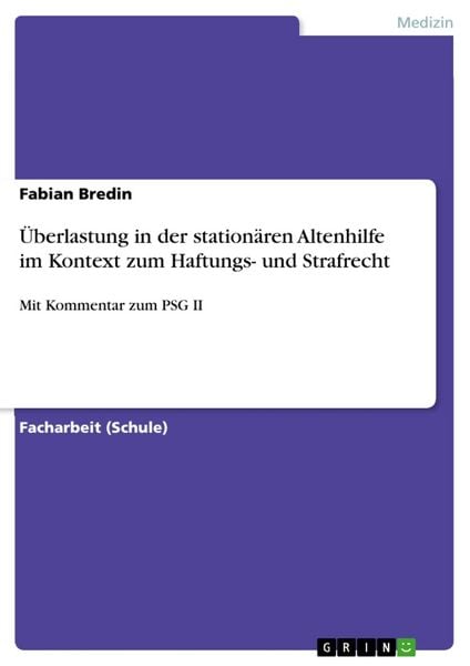 Überlastung in der stationären Altenhilfe im Kontext zum Haftungs- und Strafrecht, Taschenbuch von Fabian Bredin, GRIN, 9783668376328