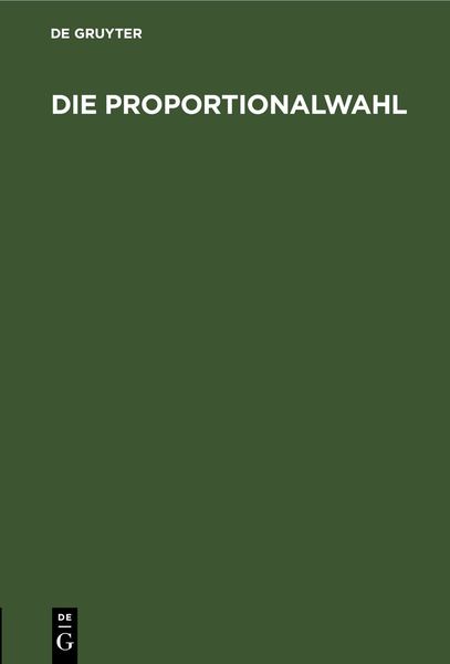 Produktbild: Die Proportionalwahl
