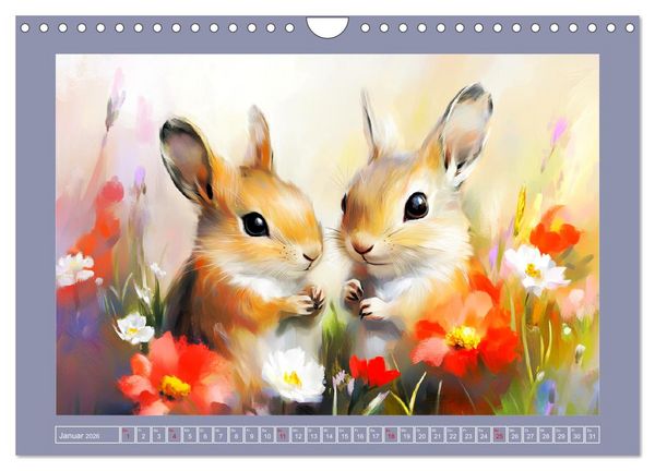 Produktbild: Nagergl&uuml;ck und Bl&uuml;tenzauber. Niedliche Tierchen im romantischen Stil (Wandkalender 2026 DIN A4 quer), CALVENDO Monatskalender