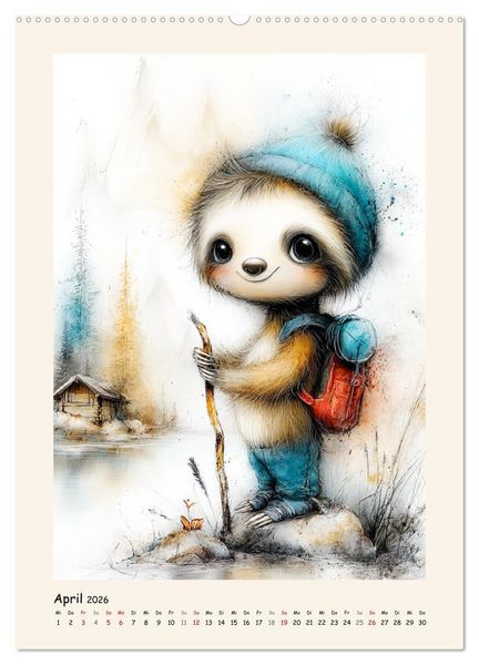 Produktbild: Liebenswerte Faultiere. Vertr&auml;umte Illustrationen in zarten Farben (hochwertiger Premium Wandkalender 2026 DIN A2 hoch), Kunstdruck in Hochglanz