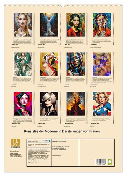 Produktbild: Kunststile der Moderne in Darstellungen von Frauen (Wandkalender 2027 DIN A2 hoch), CALVENDO Monatskalender
