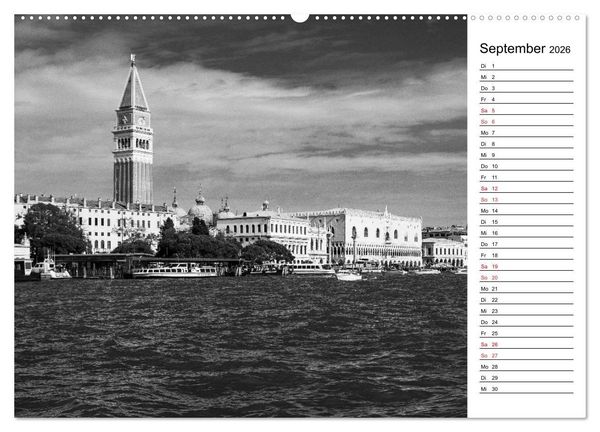 Produktbild: Venedig schwarz-wei&szlig; (Wandkalender 2026 DIN A2 quer), CALVENDO Monatskalender