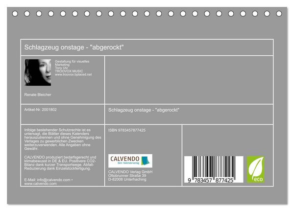 Produktbild: Schlagzeug onstage - "abgerockt" (Tischkalender 2026 DIN A5 quer), CALVENDO Monatskalender