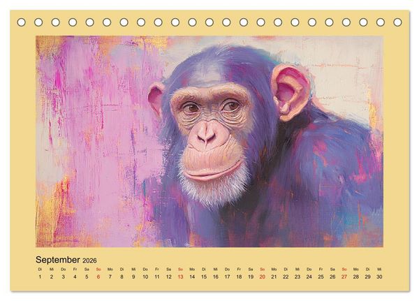 Produktbild: Majest&auml;tische Menschenaffen. Faszinierende Wesen in kunstvoller &Ouml;loptik (Tischkalender 2026 DIN A5 quer), CALVENDO Monatskalender