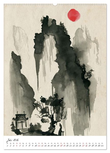 Produktbild: Sumi-e Kunst im japanischen Stil (hochwertiger Premium Wandkalender 2026 DIN A2 hoch), Kunstdruck in Hochglanz