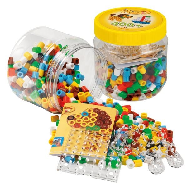 Produktbild: Hama 8790 - B&uuml;gelperlen, Dose mit 400 Maxi-Perlen und 2 Stiftplatten (Quadrat und Hund)
