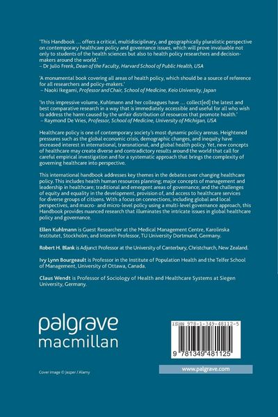 Produktbild: The Palgrave International Handbook of Healthcare Policy and Governance