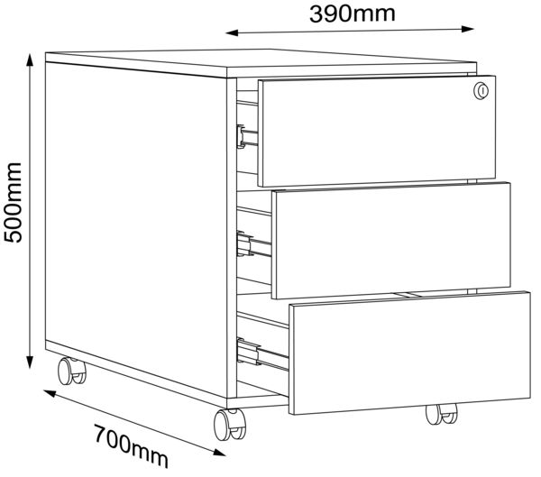 Produktbild: Holz Rollcontainer B&uuml;rocontainer Salia 3 Schublade
