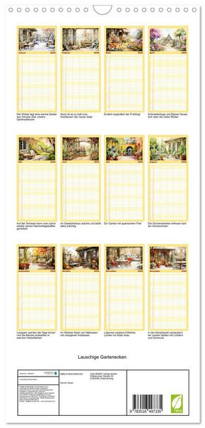 Produktbild: Familienplaner 2026 - Lauschige Gartenecken mit 5 Spalten (Wandkalender, 21 x 45 cm) CALVENDO