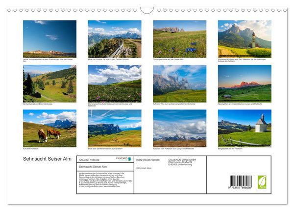 Produktbild: Sehnsucht Seiser Alm (Wandkalender 2026 DIN A3 quer), CALVENDO Monatskalender