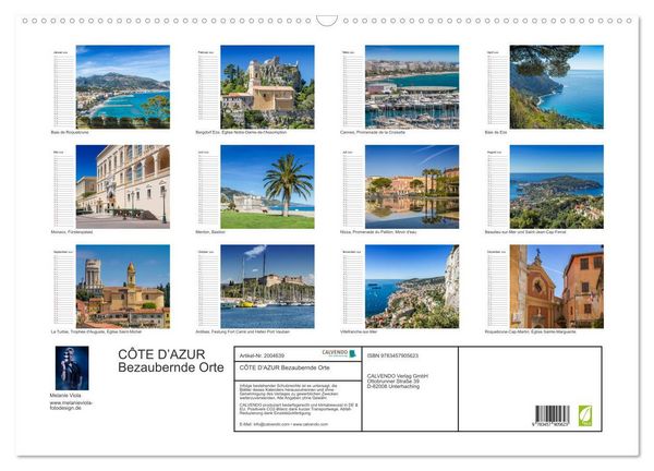 Produktbild: C&Ocirc;TE D&rsquo;AZUR Bezaubernde Orte (Wandkalender 2026 DIN A2 quer), CALVENDO Monatskalender