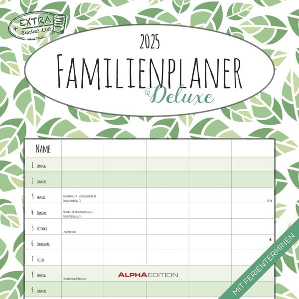 Familienplaner Deluxe 2025 - Broschürenkalender 30x30 cm (30x60 geöffnet) - Kalender mit Platz für Notizen - 5 Spalten -