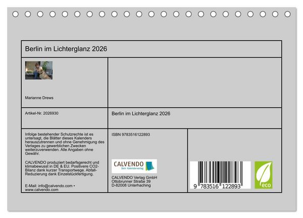 Produktbild: Berlin im Lichterglanz 2026 (Tischkalender 2026 DIN A5 quer), CALVENDO Monatskalender