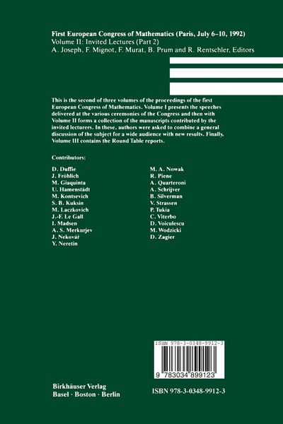 Produktbild: First European Congress of Mathematics Paris, July 6&ndash;10, 1992