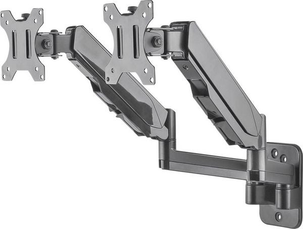 Produktbild: Manhattan 461627 Monitor-Wandhalterung 2 Display(s) 43,2 cm (17") - 81,3 cm (32") Schwarz Drehbar, H&ouml;henverstellbar, Neigbar, Schwenkbar