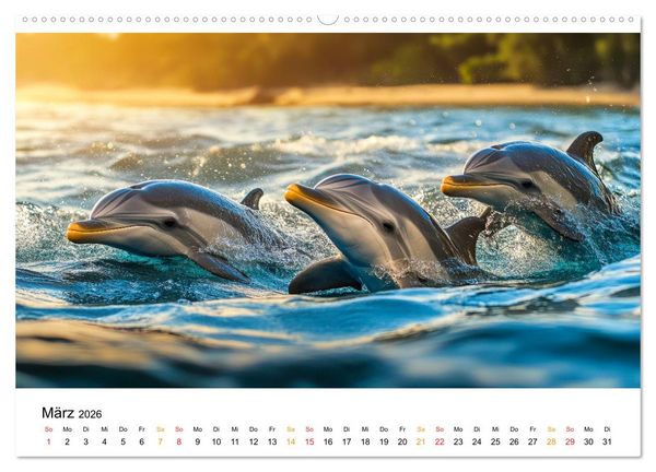 Produktbild: Delfine - Wellen K&uuml;nstler (hochwertiger Premium Wandkalender 2026 DIN A2 quer), Kunstdruck in Hochglanz