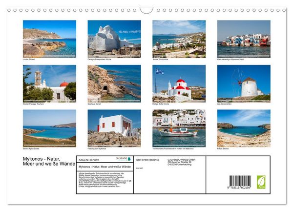 Produktbild: Mykonos - Natur, Meer und wei&szlig;e W&auml;nde (Wandkalender 2026 DIN A3 quer), CALVENDO Monatskalender