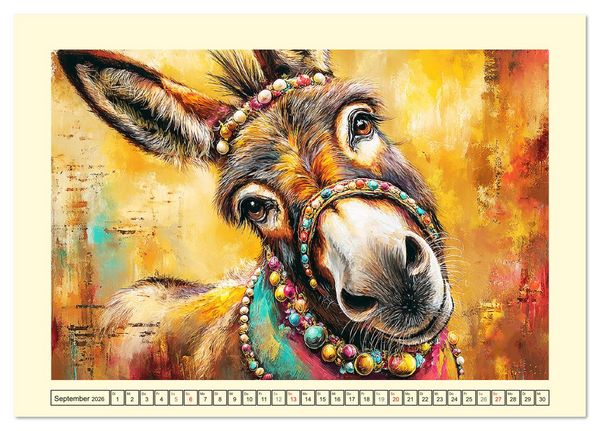 Produktbild: Charmante Langohren. Bezaubernde Eselportr&auml;ts in &Ouml;loptik (Tischkalender 2026 DIN A5 quer), CALVENDO Monatskalender