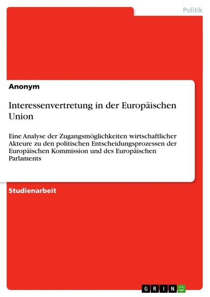 Produktbild: Interessenvertretung in der Europ&auml;ischen Union