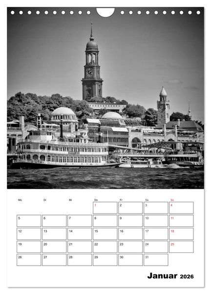 Produktbild: HAMBURG Monochrome Ansichten (Wandkalender 2026 DIN A4 hoch), CALVENDO Monatskalender