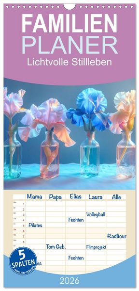 Produktbild: Familienplaner 2026 - Lichtvolle Stillleben mit 5 Spalten (Wandkalender, 21 x 45 cm) CALVENDO