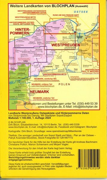 Produktbild: Landkarte Westpreu&szlig;ens Ostseek&uuml;ste und Hinterpommerns Osten 1:100.000