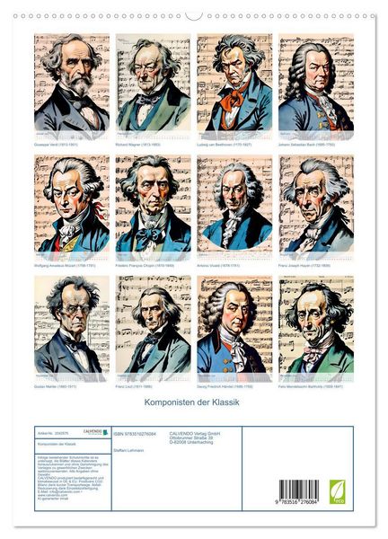 Produktbild: Komponisten der Klassik (hochwertiger Premium Wandkalender 2026 DIN A2 hoch), Kunstdruck in Hochglanz