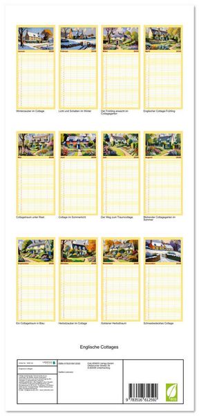 Produktbild: Familienplaner 2026 - Englische Cottages mit 5 Spalten (Wandkalender, 21 x 45 cm) CALVENDO