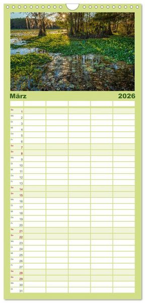 Produktbild: Familienplaner 2026 - Natur Paradies Mississippi Delta mit 5 Spalten (Wandkalender, 21 x 45 cm) CALVENDO