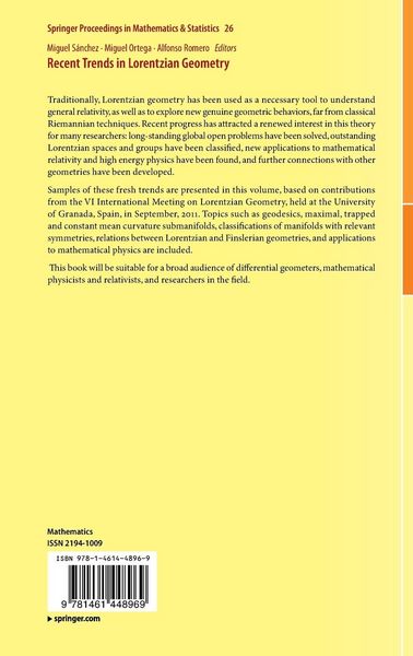 Produktbild: Recent Trends in Lorentzian Geometry