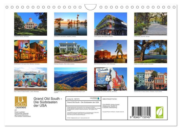 Produktbild: Grand Old South - Die S&uuml;dstaaten der USA (Wandkalender 2026 DIN A4 quer), CALVENDO Monatskalender