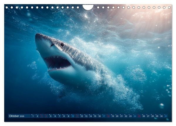 Produktbild: Hai Kalender - M&auml;chtige Haie der Ozeane und geheimnisvollen Unterwasserwelt (Wandkalender 2026 DIN A4 quer), CALVENDO Monatskalender