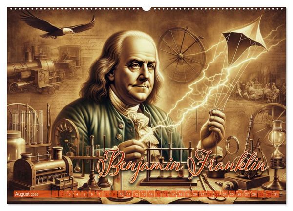 Produktbild: Genies der Geschichte - Ein KI Kalender (Wandkalender 2026 DIN A2 quer), CALVENDO Monatskalender