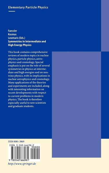Produktbild: Symmetries in Intermediate and High Energy Physics