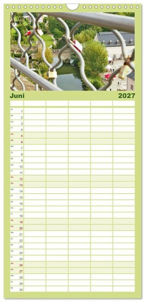 Produktbild: Familienplaner 2027 - Luxemburg entlang des Wenzelwegs mit 5 Spalten (Wandkalender, 21 x 45 cm) CALVENDO