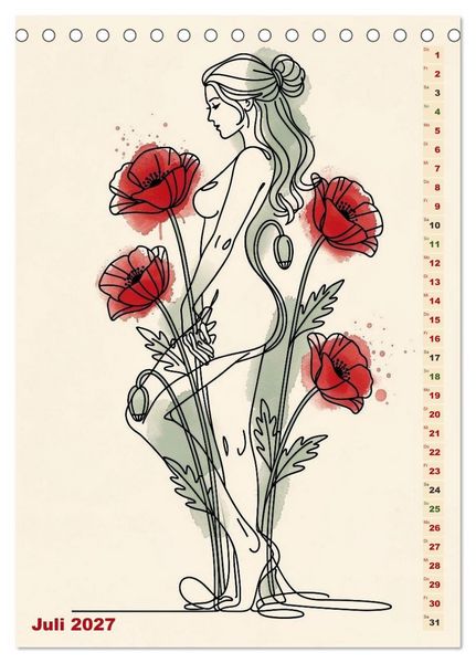 Produktbild: Bl&uuml;tenhauch und Silhouette - Line Art trifft Aquarell (Tischkalender 2027 DIN A5 hoch), CALVENDO Monatskalender